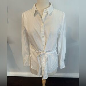 Theory Women's Long Sleeve Drawstring Waist Button Down Shirt Top White Size L